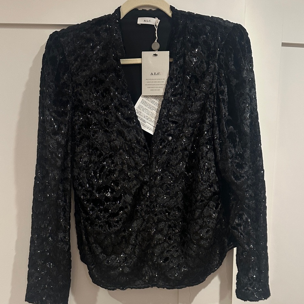 A.L.C. NWT Women's Shimmering Black velvet burnout blouse